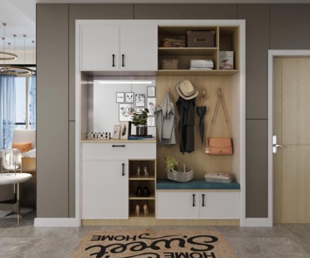 全鋁鞋柜-01（風格：現代；顏色：暖白橡木）